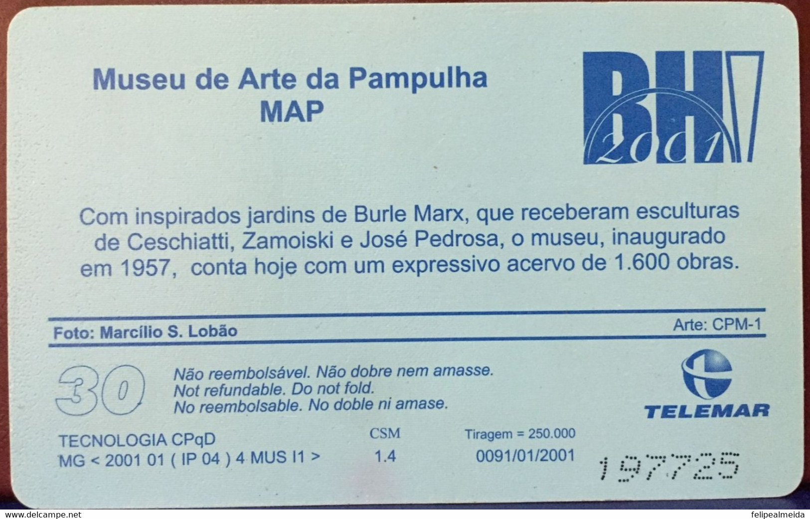 Phone Card Manufactured By Telemar In 2001 - Pampulha Art Museum MAP - Photographer Marcillio S. Lobão - Belo Horizonte - Culture