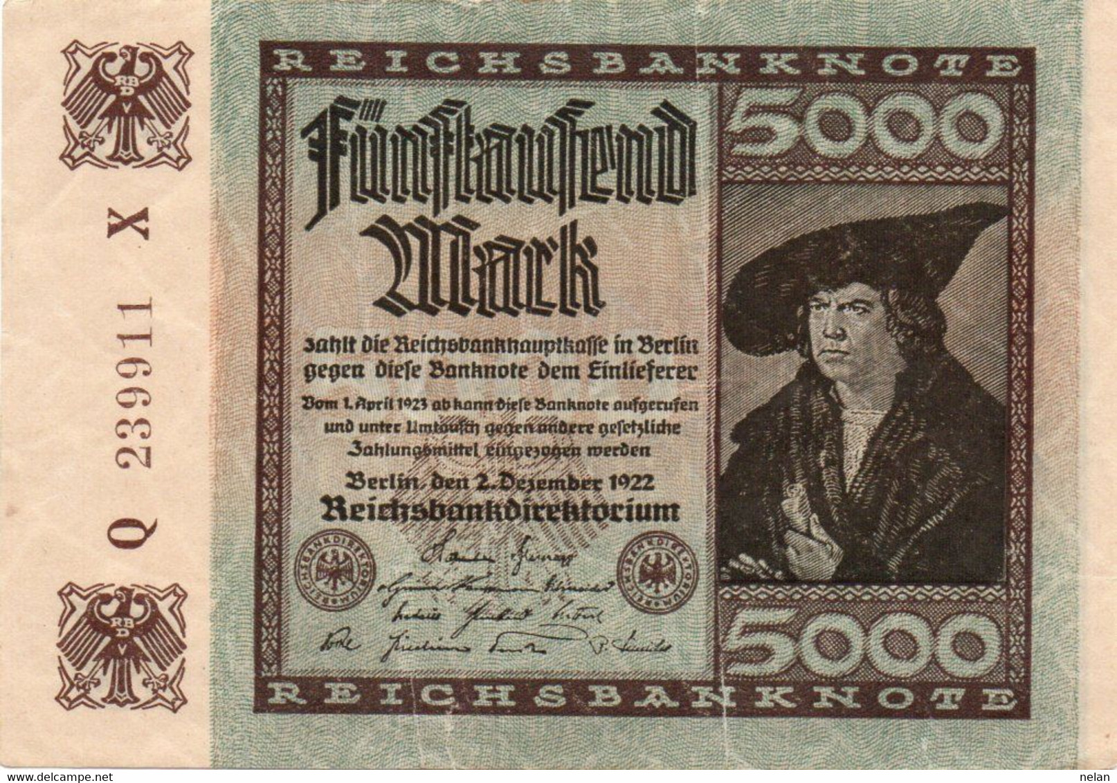 GERMANY- 5000 MARK 1922 - Wor:P-81c, Ros:R-80d - Circ -Dornen - 5000 Mark