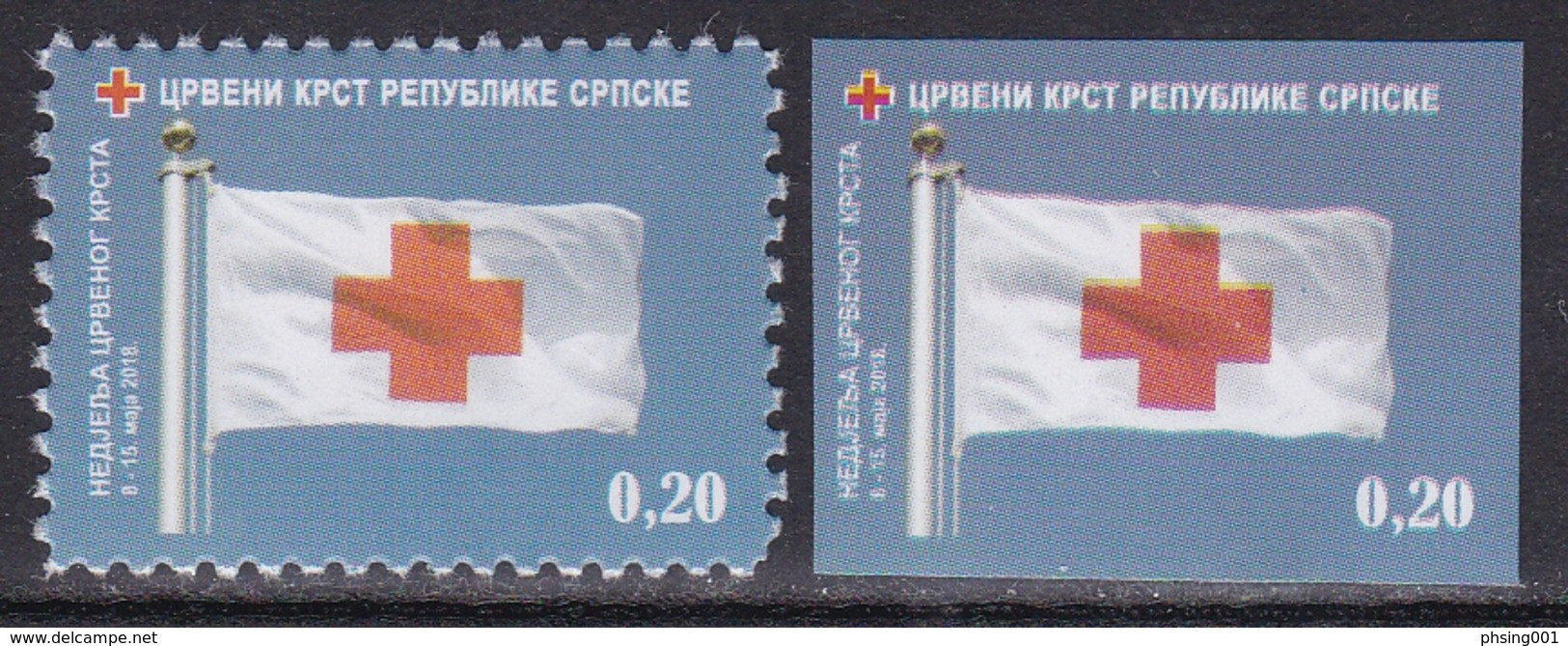 Bosnia Serbia 2018 Red Cross, Tax, Charity, Surcharge, Perforated + Imperforated Stamp MNH - Red Cross