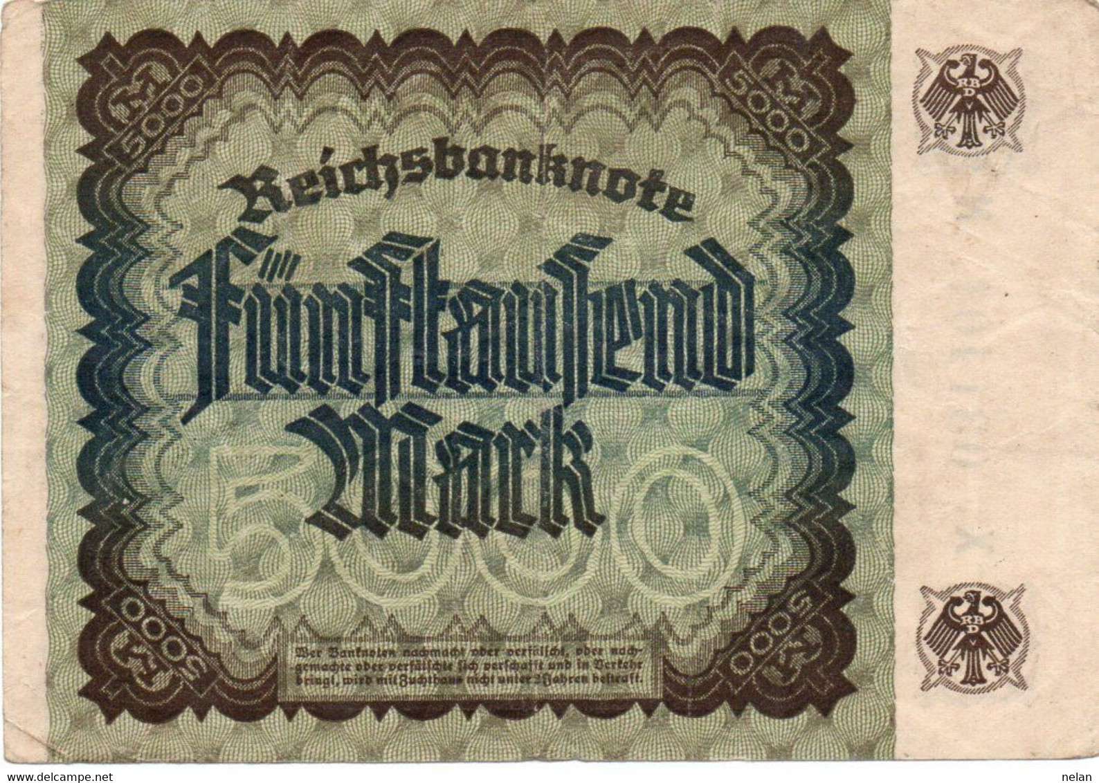 GERMANY- 5000 MARK 1922 - Wor:P-81a, Ros:R-80a - Circ -Hakensterne - 5000 Mark