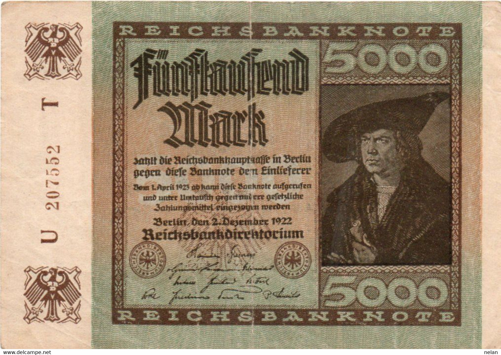 GERMANY- 5000 MARK 1922 - Wor:P-81a, Ros:R-80a - Circ -Hakensterne - 5000 Mark
