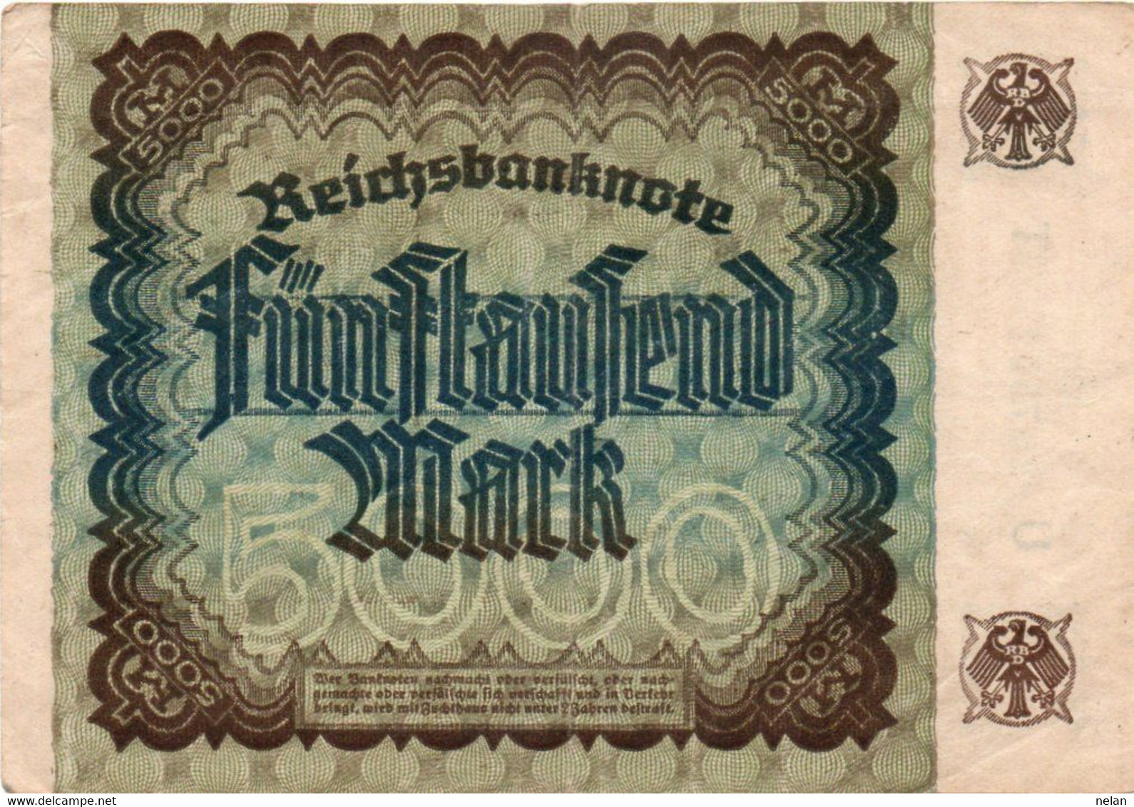 GERMANY- 5000 MARK 1922 - Wor:P-81a, Ros:R-80a - Circ -Hakensterne - 5000 Mark