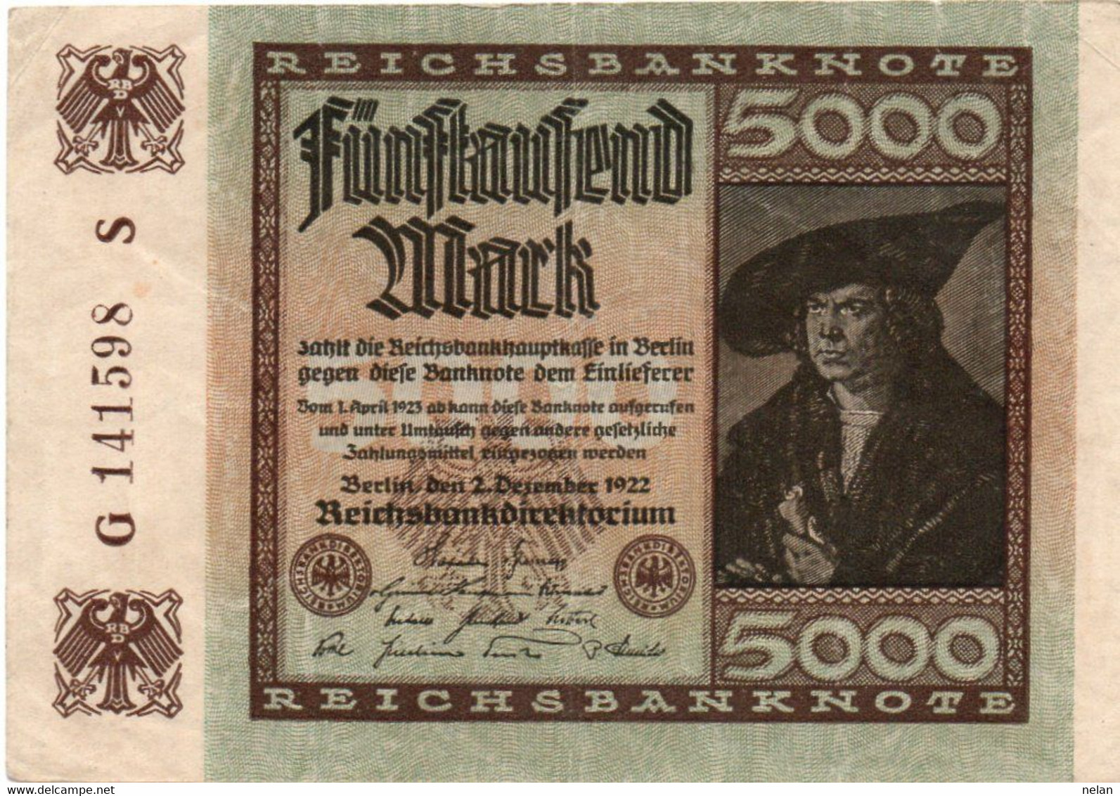 GERMANY- 5000 MARK 1922 - Wor:P-81a, Ros:R-80a - Circ -Hakensterne - 5000 Mark