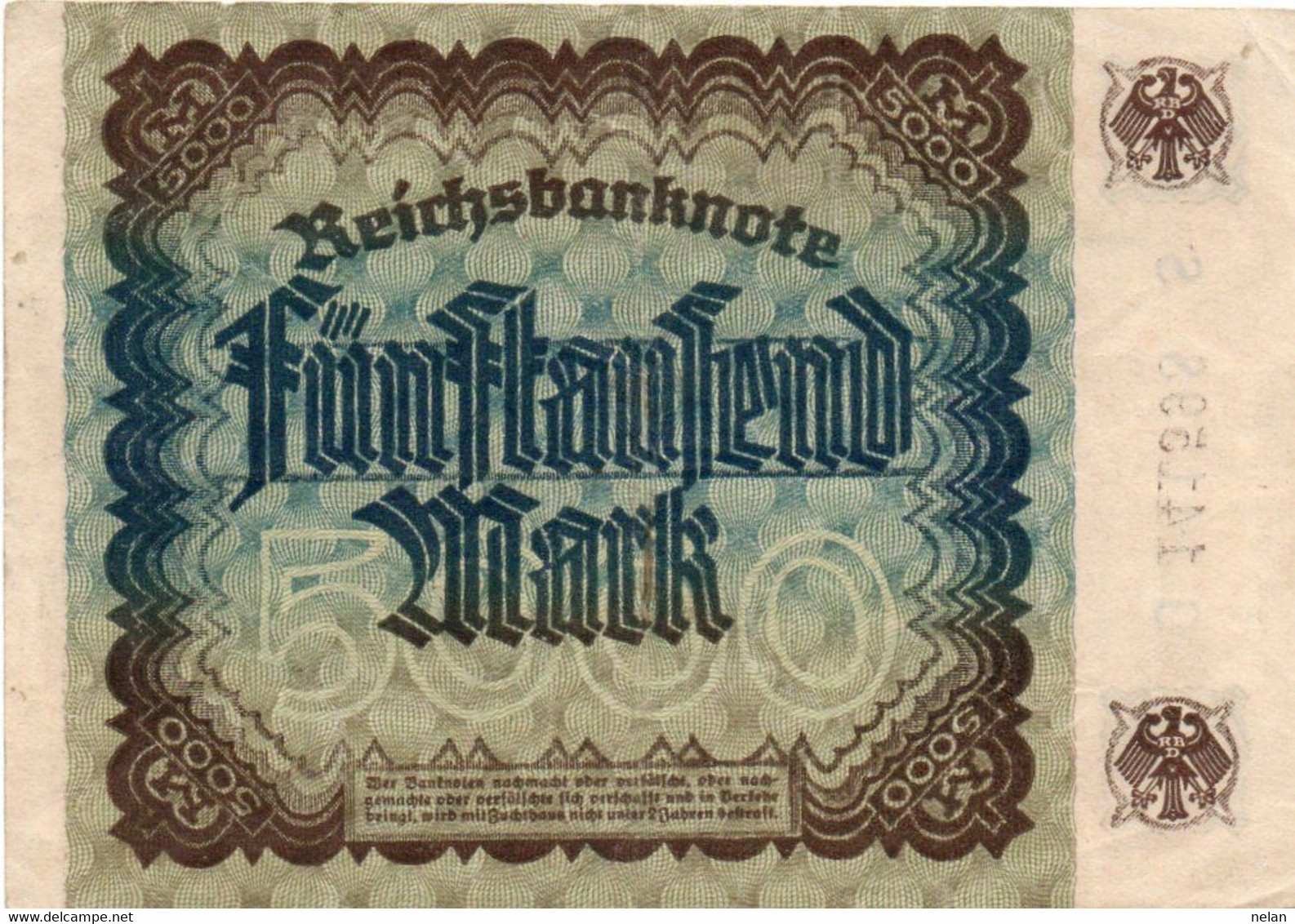 GERMANY- 5000 MARK 1922 - Wor:P-81a, Ros:R-80a - Circ -Hakensterne - 5000 Mark