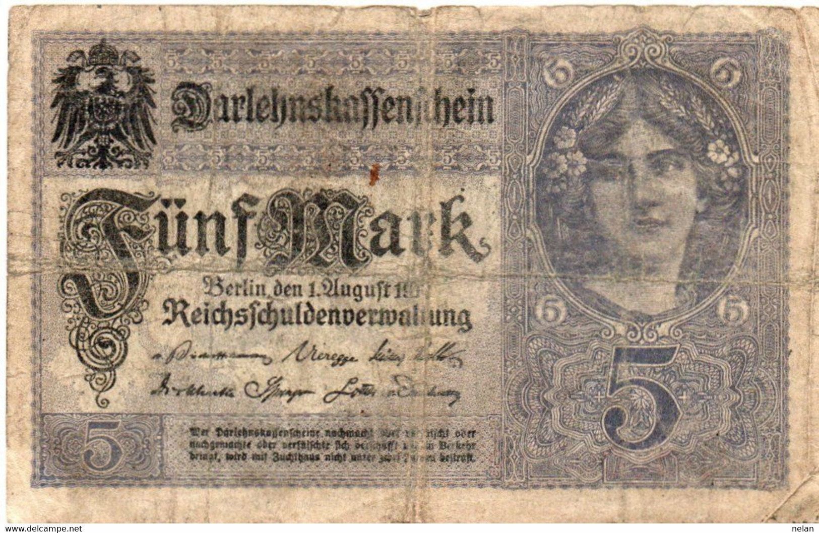 GERMANY- 5 MARK 1917  Wor:P-56a.1, Ros:R-54a - 5 Mark