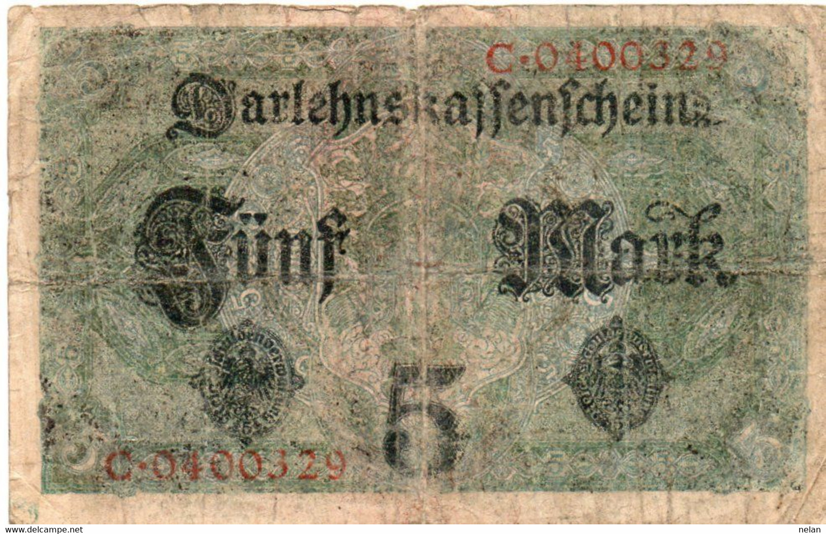 GERMANY- 5 MARK 1917  Wor:P-56a.1, Ros:R-54a - 5 Mark