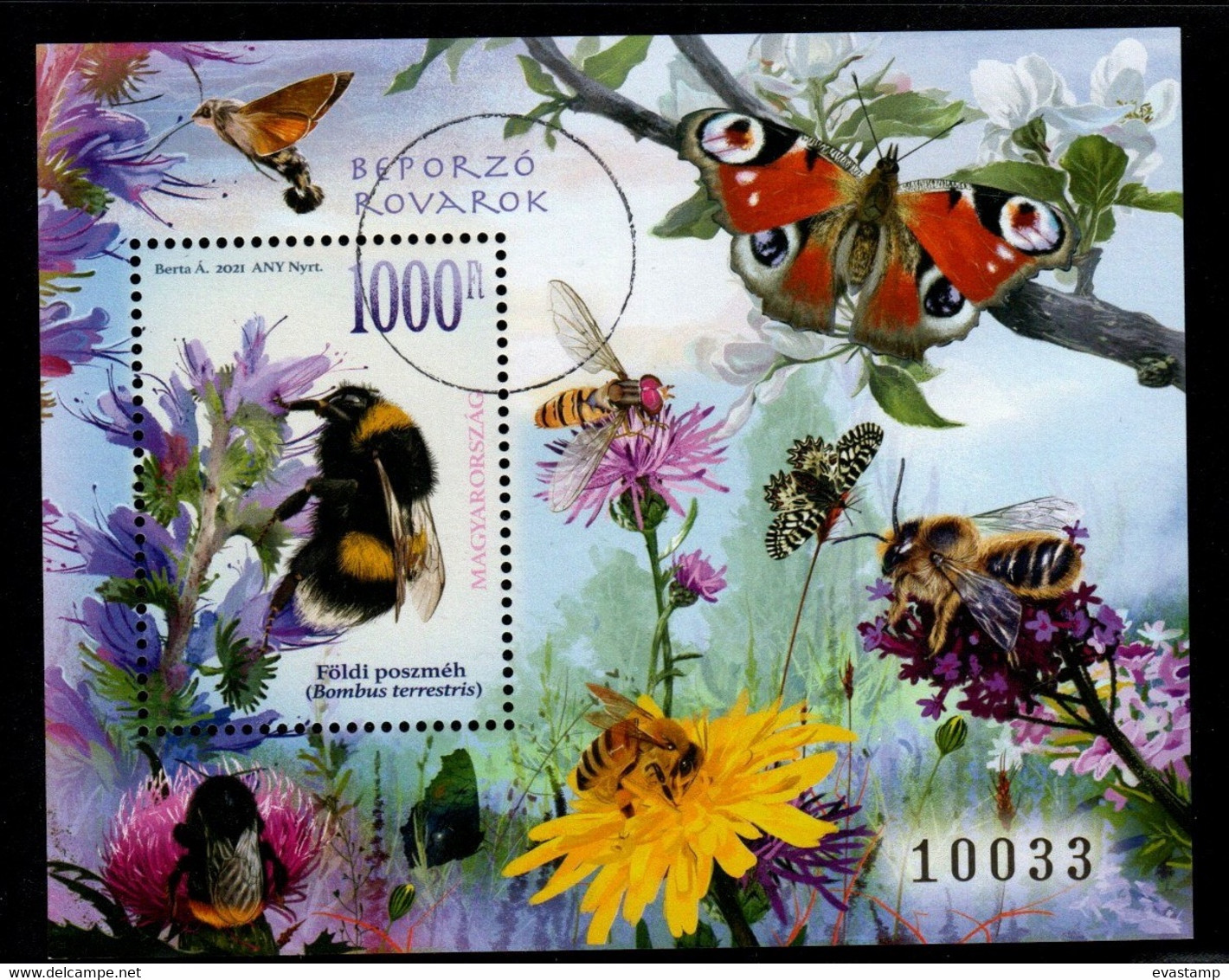 HUNGARY - 2021. SPECIMEN S/S Perforated - Pollinating Insects / Butterfly / Bee / Be MNH!!! - Ensayos & Reimpresiones