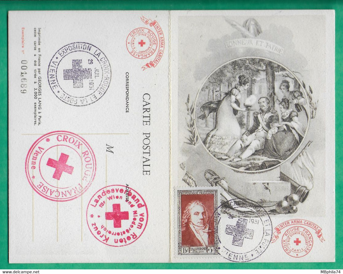 YT N°895 + 896 DEPLIANT DOUBLE CARTE MAXIMUM NAPOLEON TALLEYRAND CROIX ROUGE FRANCAISE VIENNE AUTRICHE 1951 COVER FRANCE - Rotes Kreuz