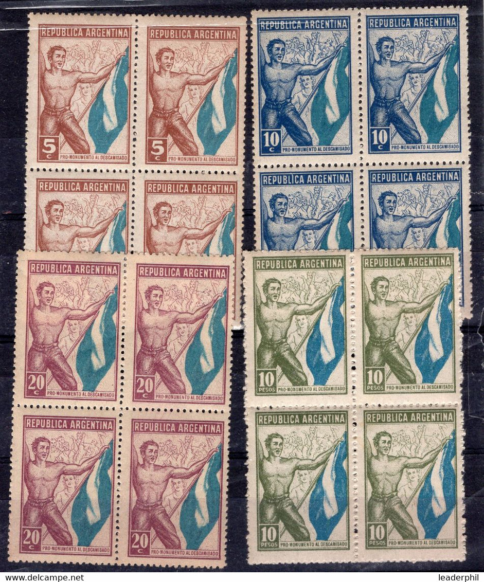 ARGENTINA 1949 PERONISMO 4 BLOCK OF 4 CINDERELLAS MNH VF - Frankeervignetten (Frama)