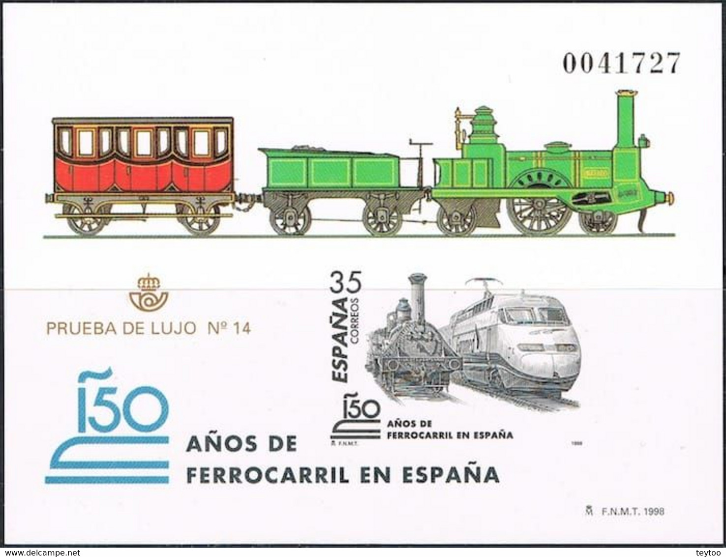 [P67] España 1998, Prueba De Lujo 14. Ferrocarriles De España - Proofs & Reprints