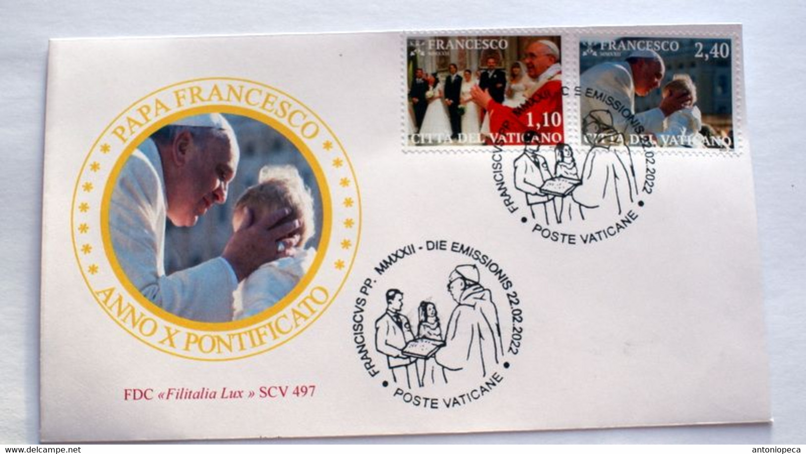 VATICAN 2022, PAPA FRANCESCO X° ANNO PONTIFICATO, FDC - Neufs