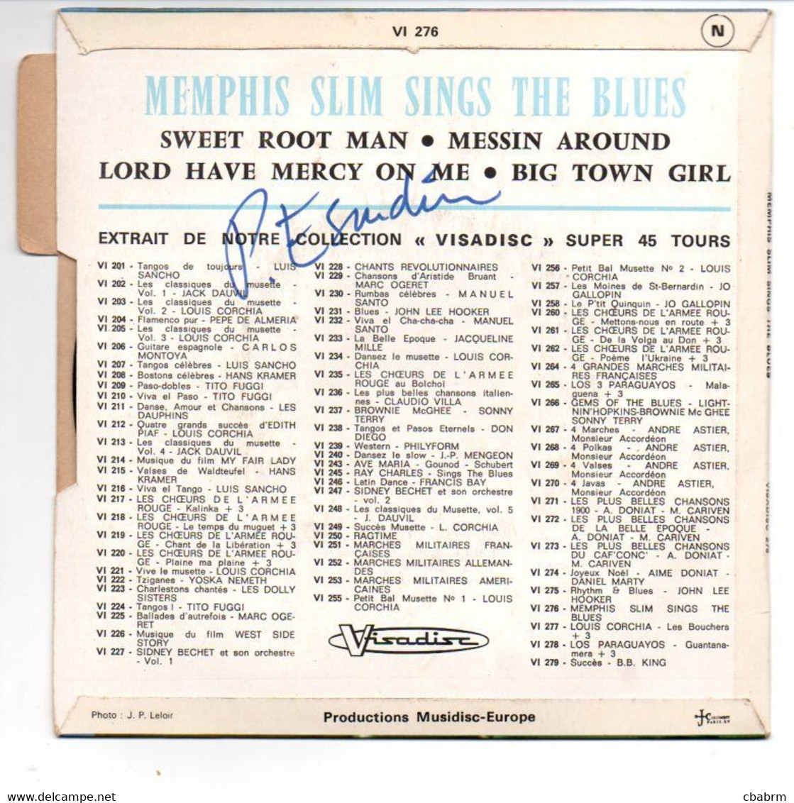 EP 45 TOURS MEMPHIS SLIM SWEET ROOT MAN FRANCE VISADISC 276 AVEC SA LANGUETTE - Blues