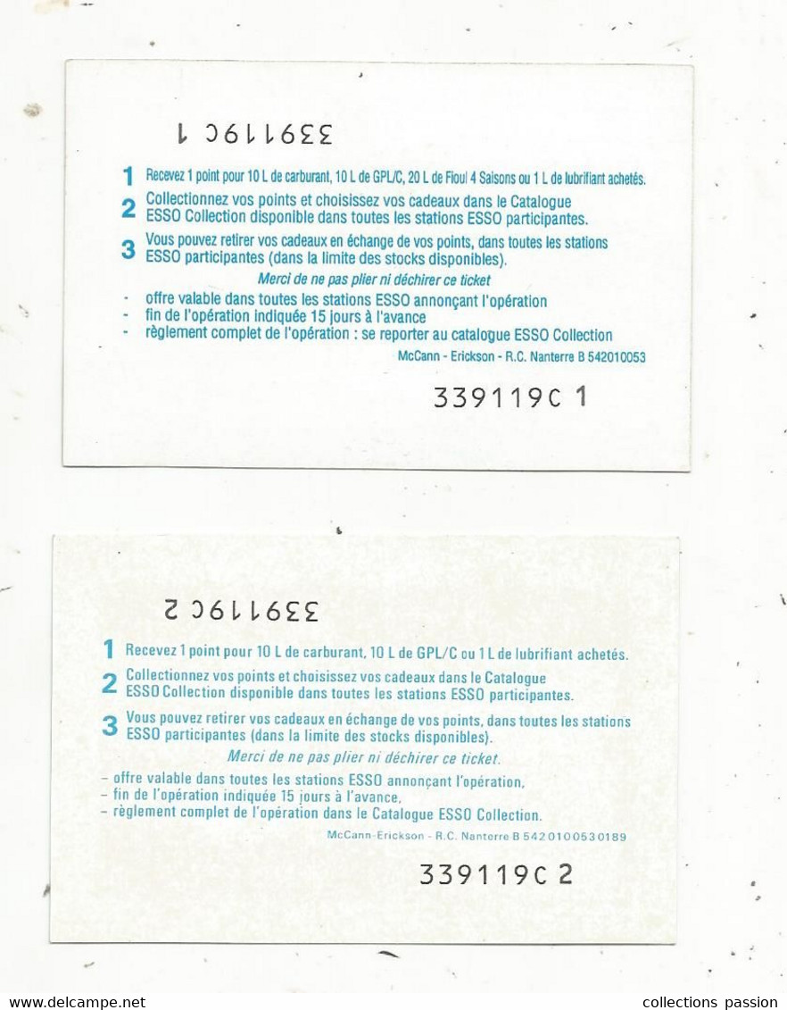 Ticket, 1 Point + 2 Points Pour 10 & 20 Litres De Carburant, ESSO COLLECTION , 2 Scans,  LOT DE 2 TICKETS - Ohne Zuordnung