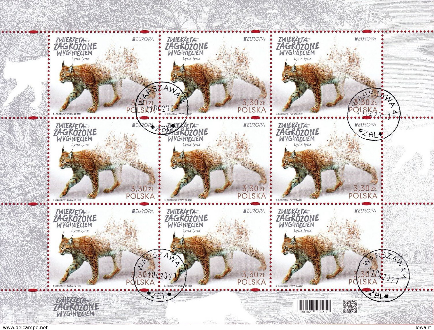 M 2021.04.21. Europe - Eurasian Lynx - Used Sheet - Used Stamps