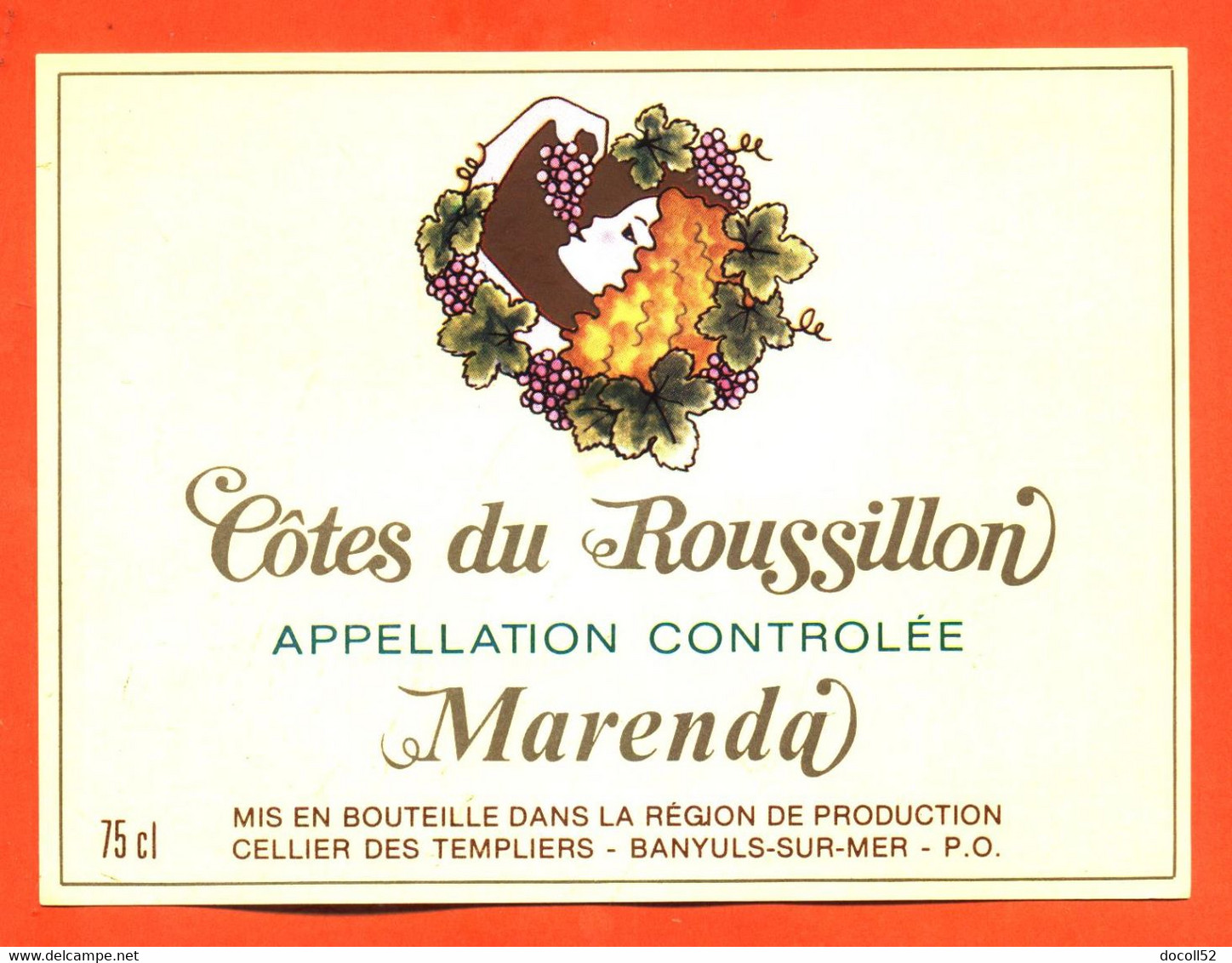 Etiquette Neuve De Vin Cotes Du Roussillon Marenda SIB à Banyuls Sur Mer - 75 Cl - Femme Art Nouveau - Languedoc-Roussillon