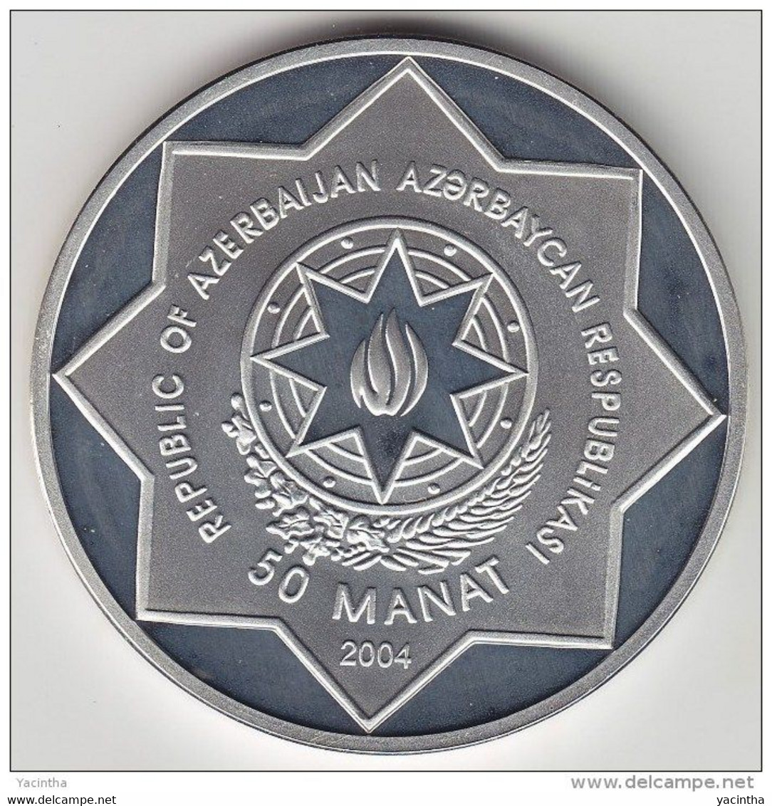 @Y@   Azerbaijan 50 Manat 2004 Silver Proof Worldcup Soccer RARE Mintage Only 200. - Azerbaigian