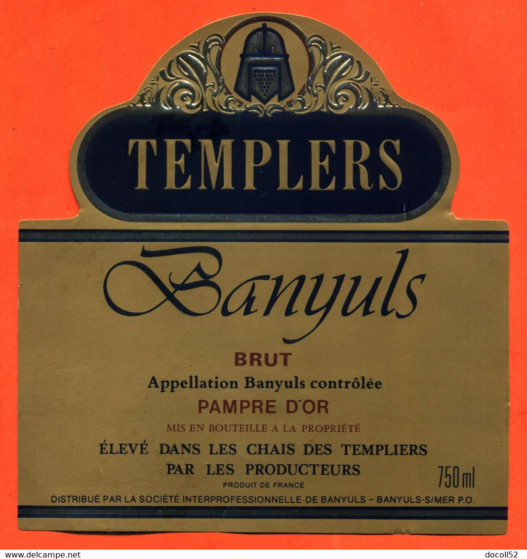 Etiquette De Vin Banyuls Templiers Pampre D'or à Banyuls Sur Mer - 75 Cl - Languedoc-Roussillon