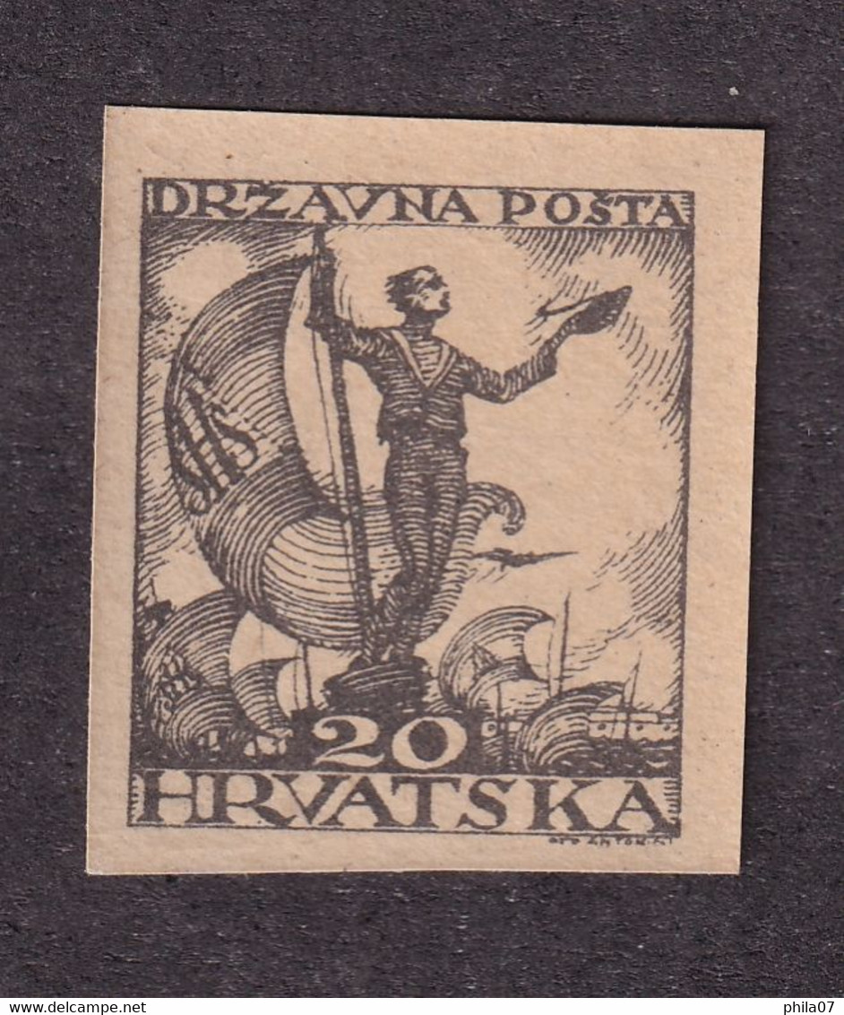 SHS Croatia - PS No. 42. Imperforate Trial Print Stamp Of 20 Fill On Paper For Multiplication On Grey Color. Described I - Unused Stamps