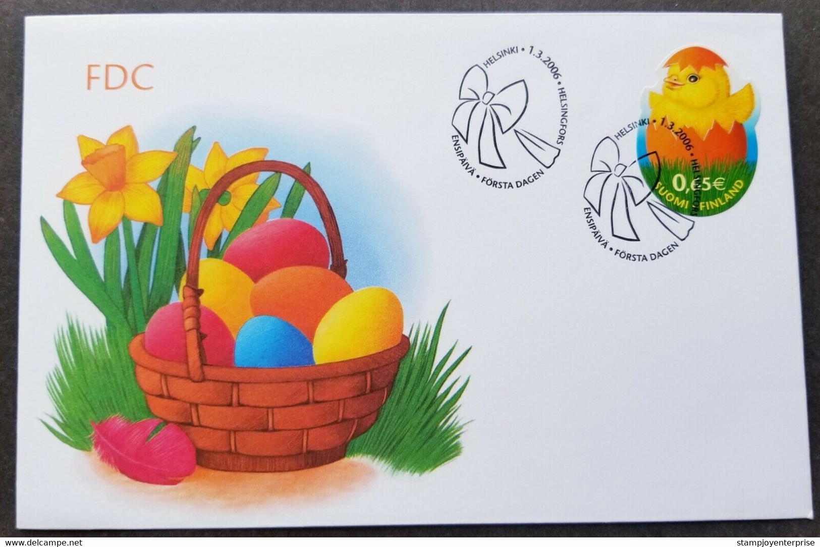 Finland Easter Color Eggs 2006 Chicken Rooster Flower Egg (stamp FDC) *odd Shape *unusual - Lettres & Documents