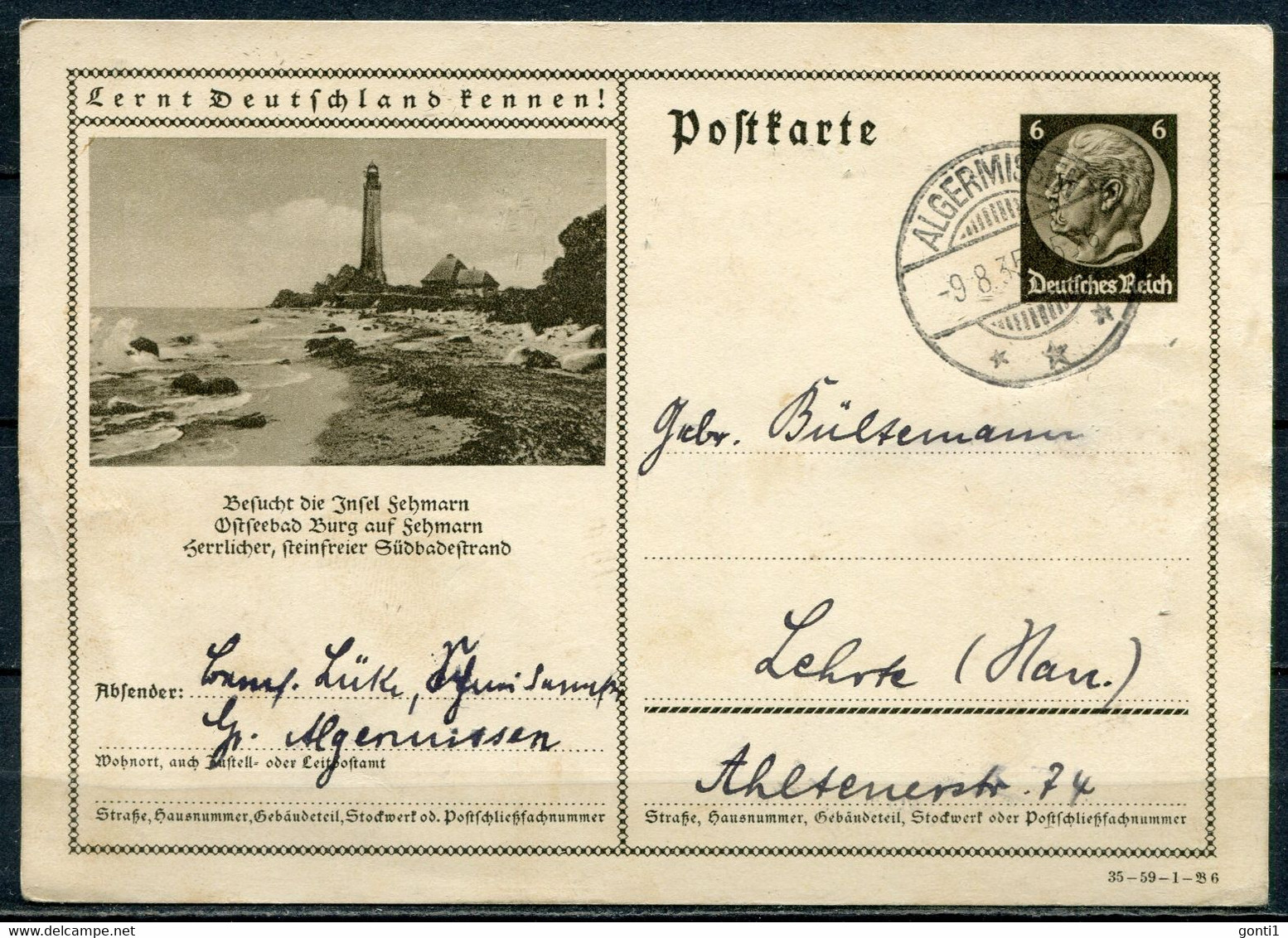 German Empires1935 GS Hindenburg Mi.Nr.P236/35-59-1-B6"Lernt Deutschland Kennen!-Insel Fehmarn,Leuchtturm"1 GS Used - Other & Unclassified