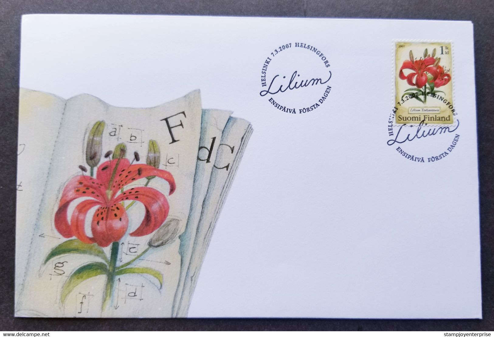 Finland Flowers Candlestick Lily 2007 Flora Plant Flower (stamp FDC) - Briefe U. Dokumente