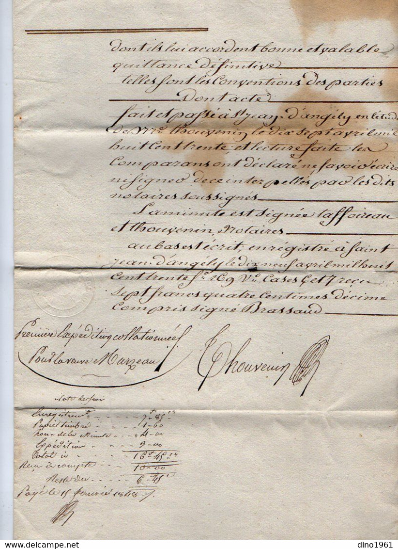 VP19.281 - SAINT JEAN D'ANGELY - Acte De 1890 - Entre Mr JOLY Potier à LES NOUILLERS & La Veuve MURZEAU à LANDES - Manuscrits