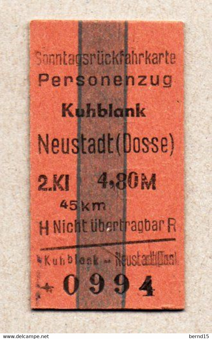 BRD - Pappfahrkarte  (Reichsbahn) -- Kuhblank - Neustadt  (Sonntagsrück) - Europe