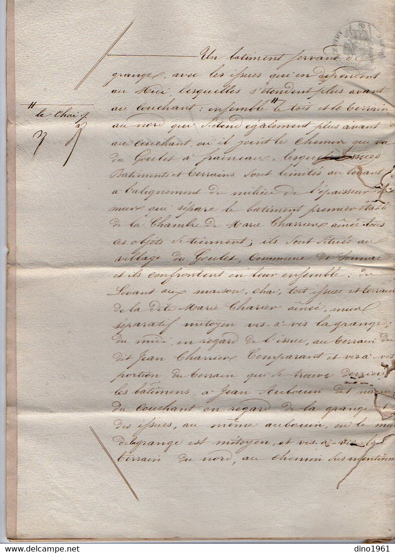 VP19.283 - THORS - Acte De 1856 - Entre Les époux GATINEAU à MONS & Mr Jean CHARRIER Vente D'une Grange Située à SONNAC - Manuscrits