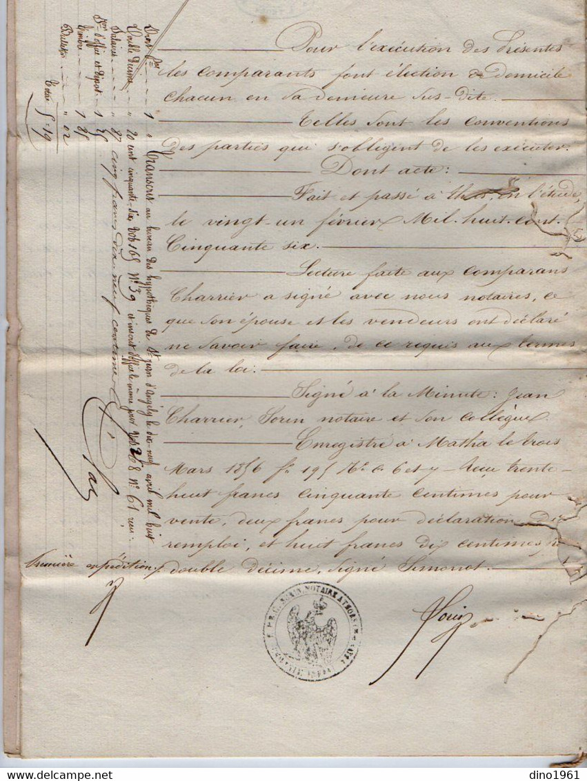 VP19.283 - THORS - Acte De 1856 - Entre Les époux GATINEAU à MONS & Mr Jean CHARRIER Vente D'une Grange Située à SONNAC - Manuscrits