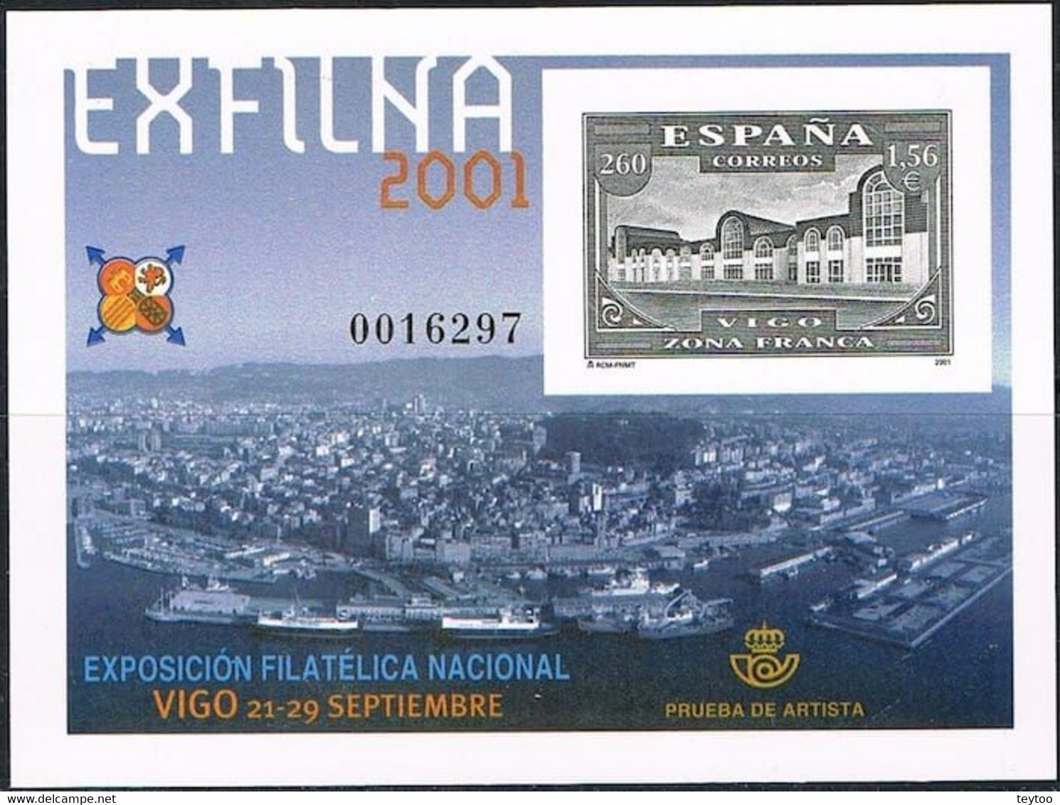 [P75] España 2001, Prueba De Artista. Exposición Filatélica Exfilna 2001. Vigo - Ensayos & Reimpresiones