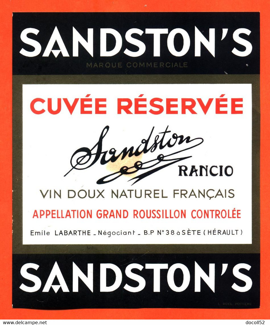 Etiquette Ancienne Neuve De Vin Doux Naturel Français Sandston's Rancio émile Labarthe à Sète - Languedoc-Roussillon