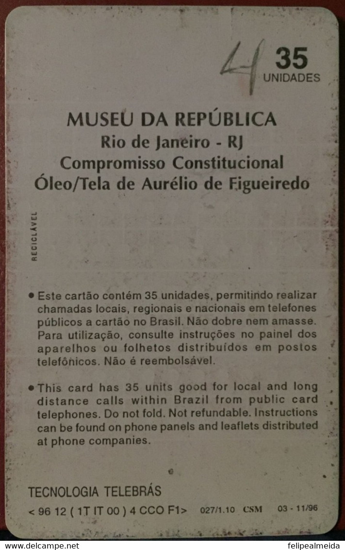 Phone Card Manufactured By Telebras In 1996 - Series: Museums - Painting: Constitutional Commitment - Pintura