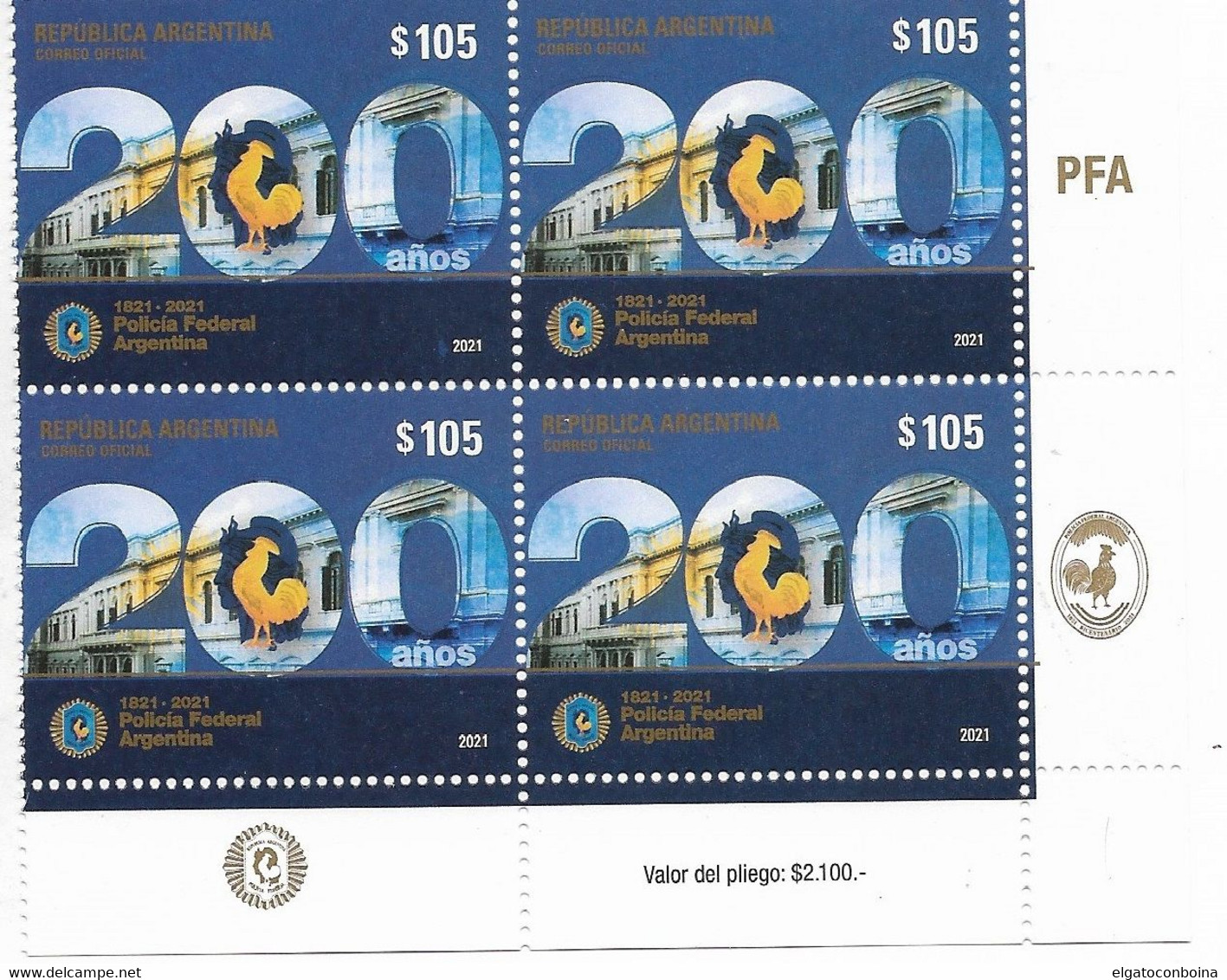 ARGENTINA 2021 200 YEARS OF FEDERAL POLICE BLOCK OF FOUR VALUES MINT MNH - Nuovi