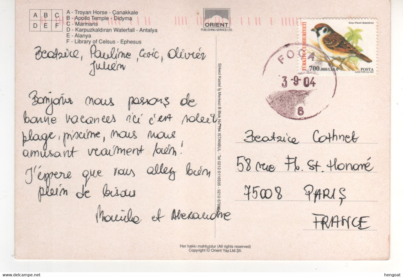 Timbre , Stamp Oiseau " Moineau : Passetr Domesticus "  Sur Cp , Carte , Postcard Du 03/09/2004 - Storia Postale