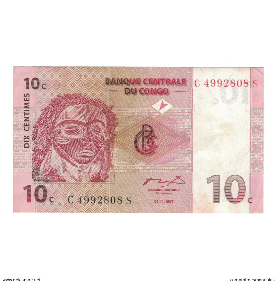 Billet, République Démocratique Du Congo, 10 Centimes, 1997, 1997-11-01 - Republik Kongo (Kongo-Brazzaville)