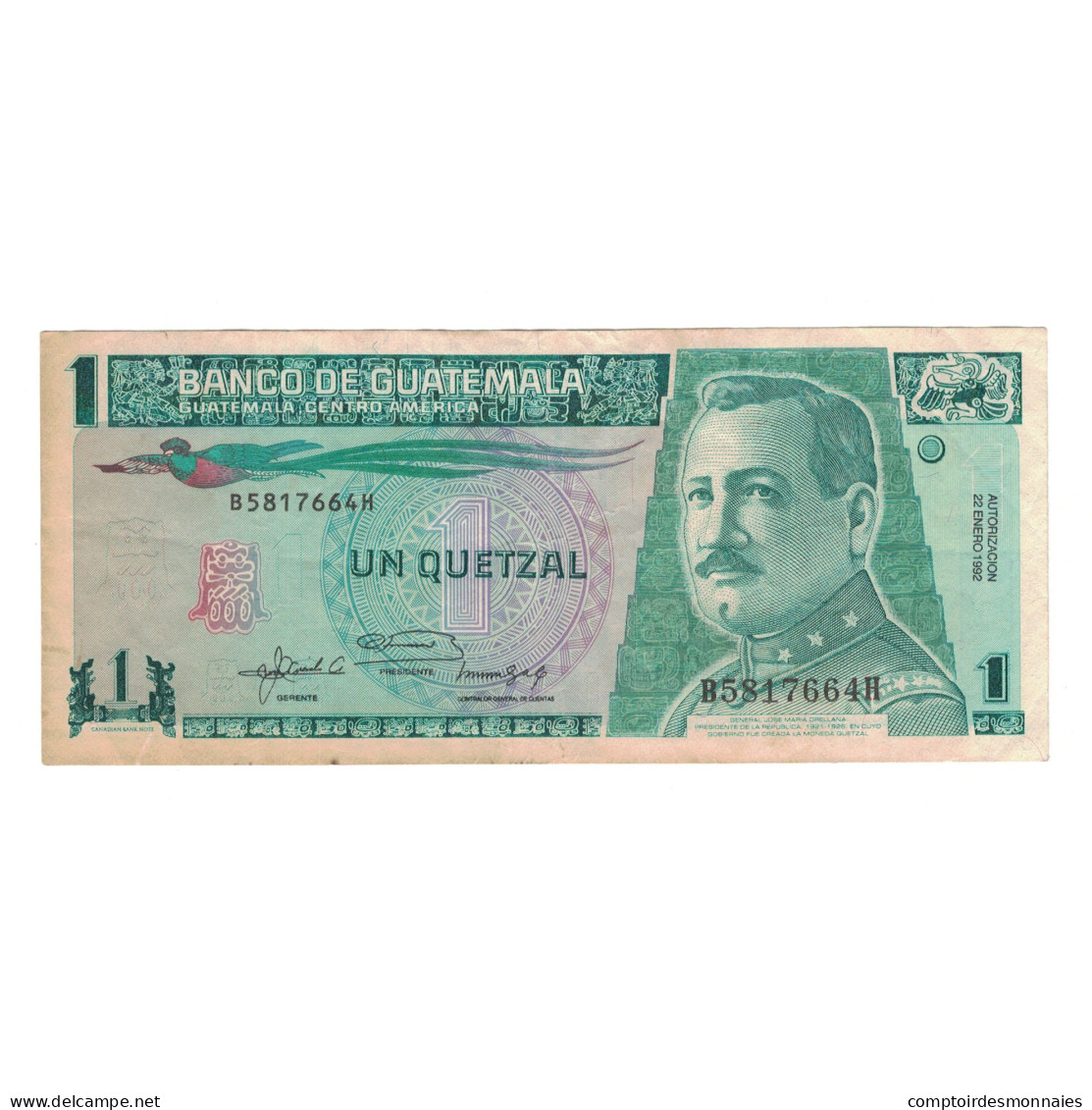 Billet, Guatemala, 1 Quetzal, 1992, 1992-01-22, KM:73c, TB+ - Guatemala