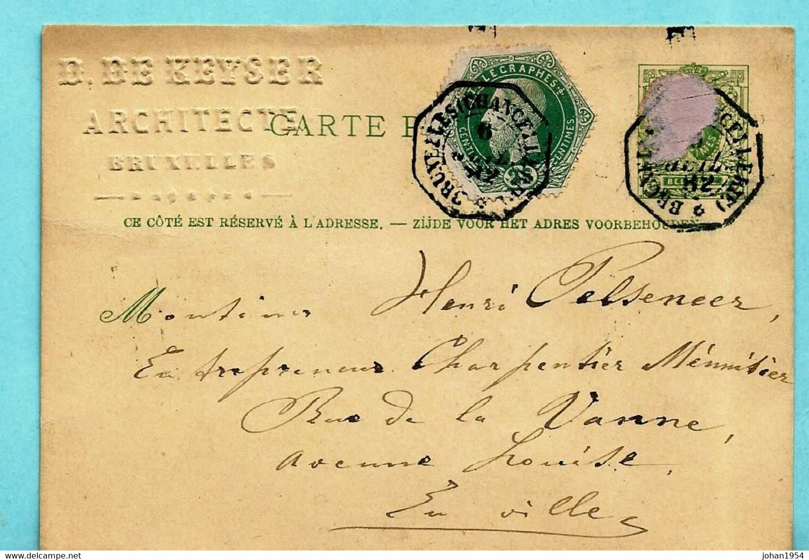 Postkaart 5c + TG N°4 - 25c EXPRES, Telegraafafst. BRUXELLES (CHANCELLERIE) 06/07/1882 (restant Etiket Op Zegel) - Sellos Telégrafos [TG]