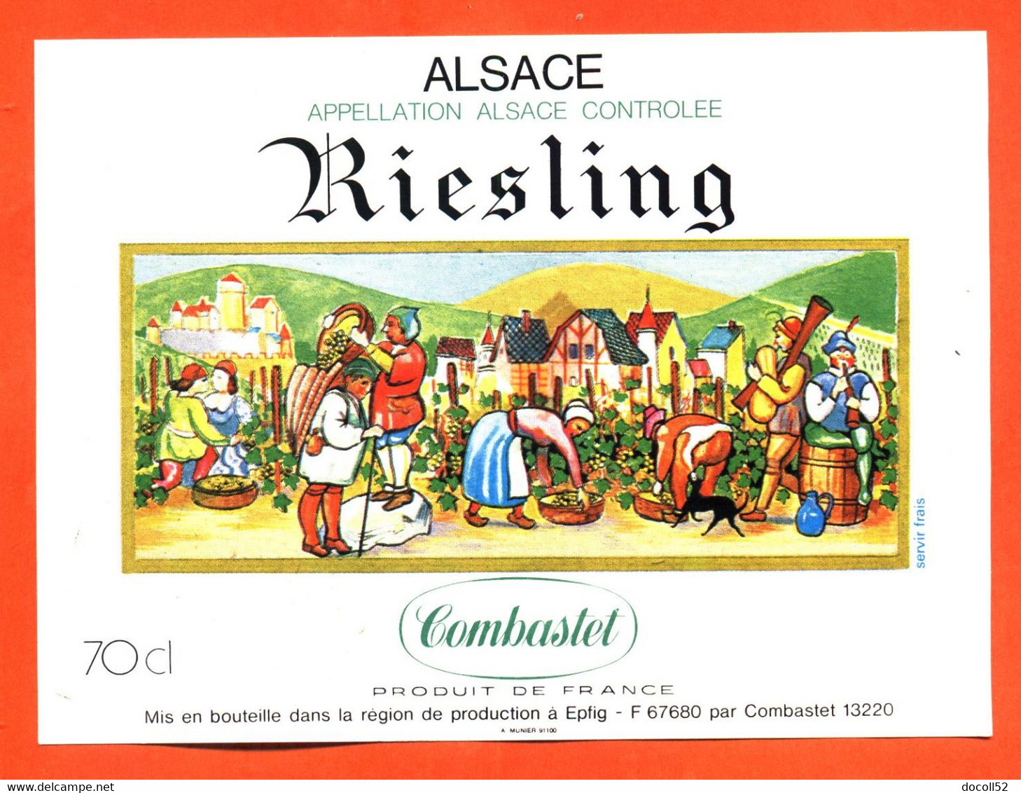 Etiquette Neuve De Vin D'alsace Riesling  Combastet à Eplig - 70 Cl - Riesling