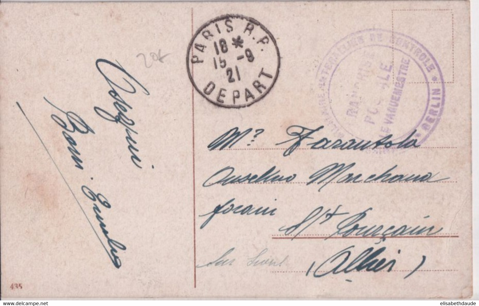 1921 - OCCUPATION EN ALLEMAGNE ! CARTE De La COMMISSION MILITAIRE INTERALLIEE De CONTROLE à BERLIN - Military Postmarks From 1900 (out Of Wars Periods)