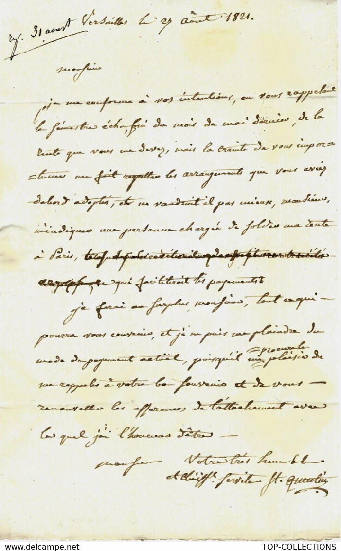 1821 LETTRE COMPLÈTE ET SIGNÉE Quentin à Versailles Pour Berthelin Maître De Forges De Doulevant Marne B.E.V.SCANS - Otros & Sin Clasificación