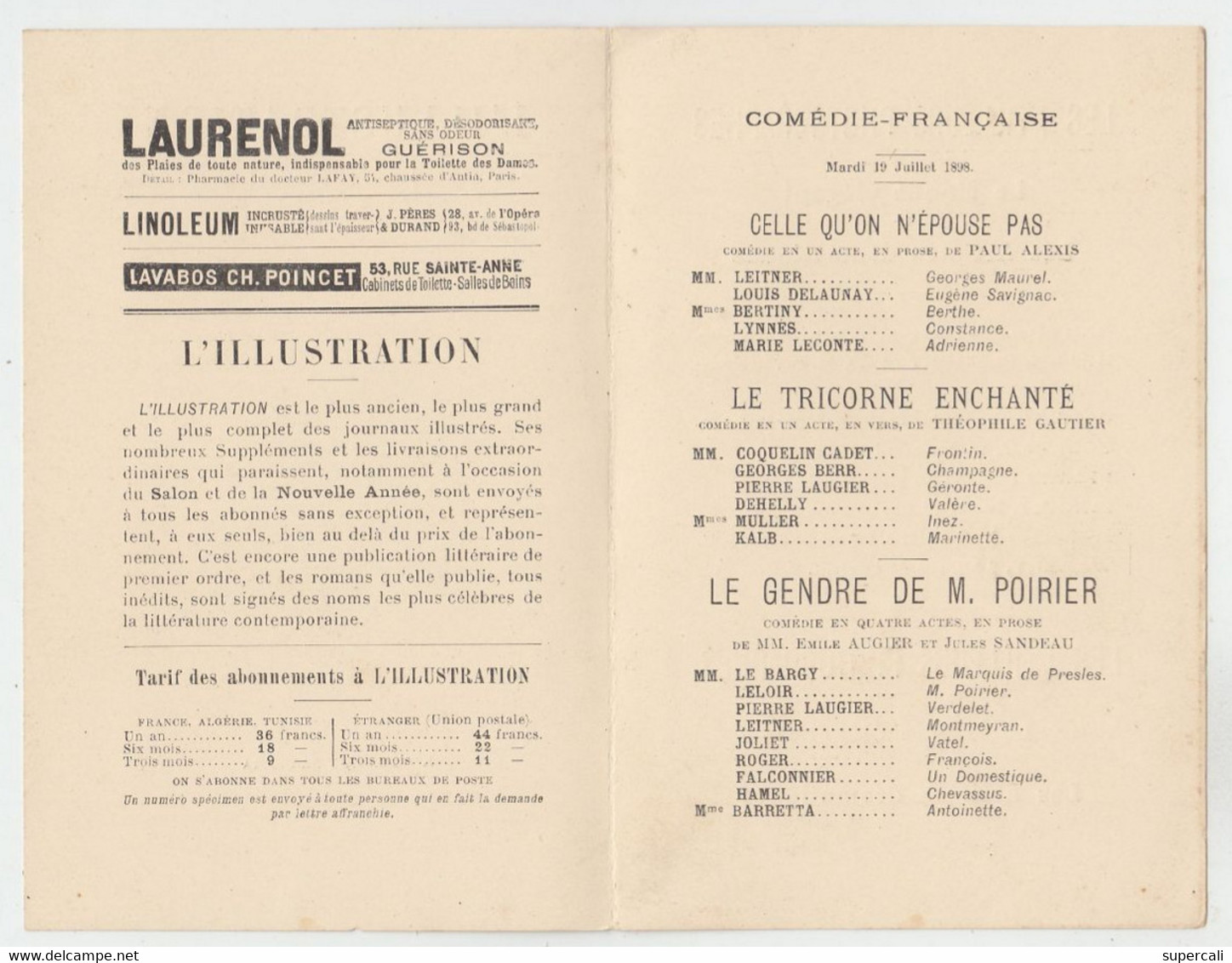 RT34.099   SUPPLEMENT GRATUIT DE L'ILLUSTRATION  COMEDIE-FRANCAISE 1808 Mme BLANCHE BARRETTA - Giornali - Ante 1800