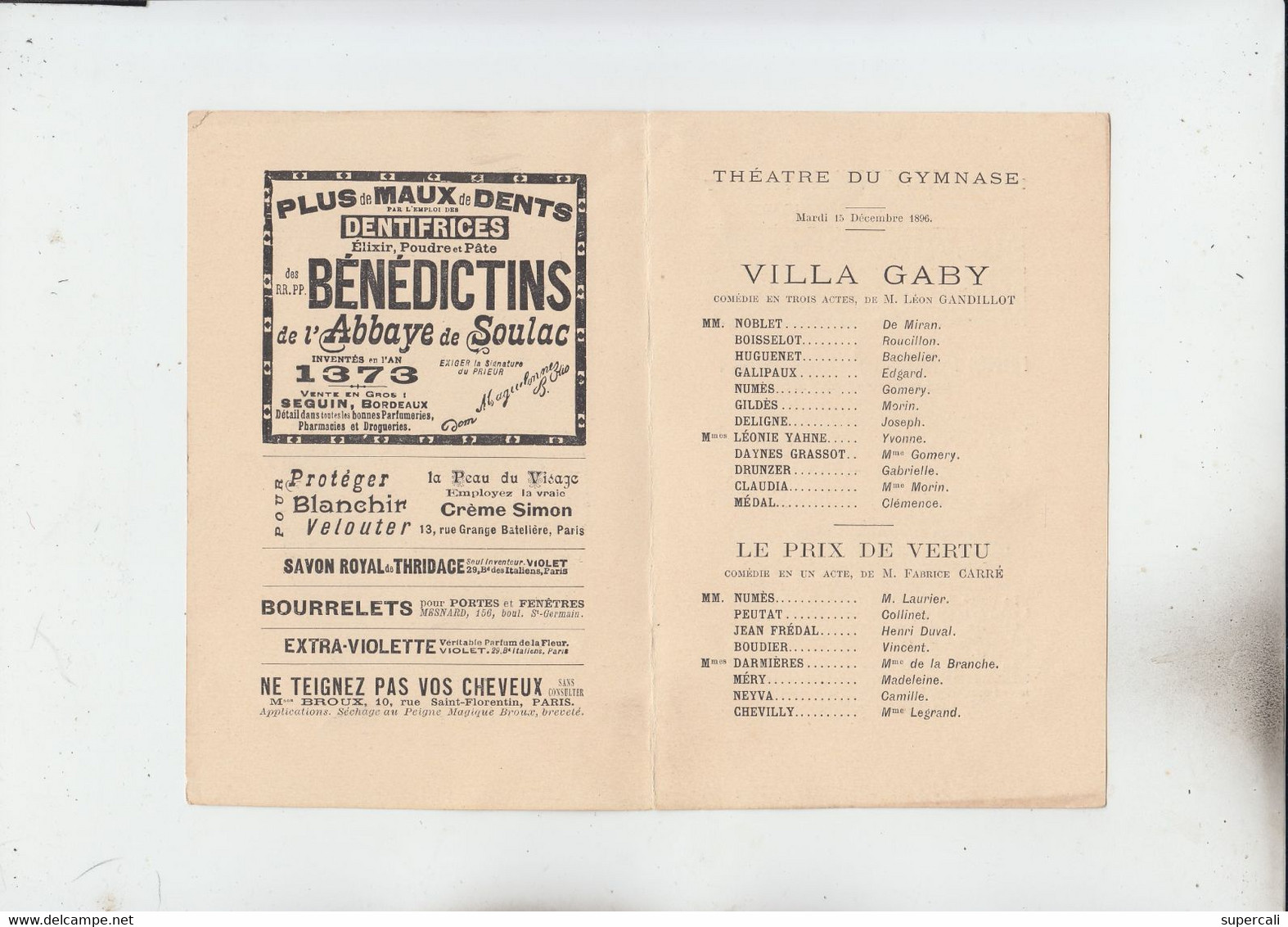 RT34.097  SUPPLEMENT GRATUIT DE L'ILLUSTRATION  THEATRE DU GYMNASE Melle YAHNE - Kranten Voor 1800