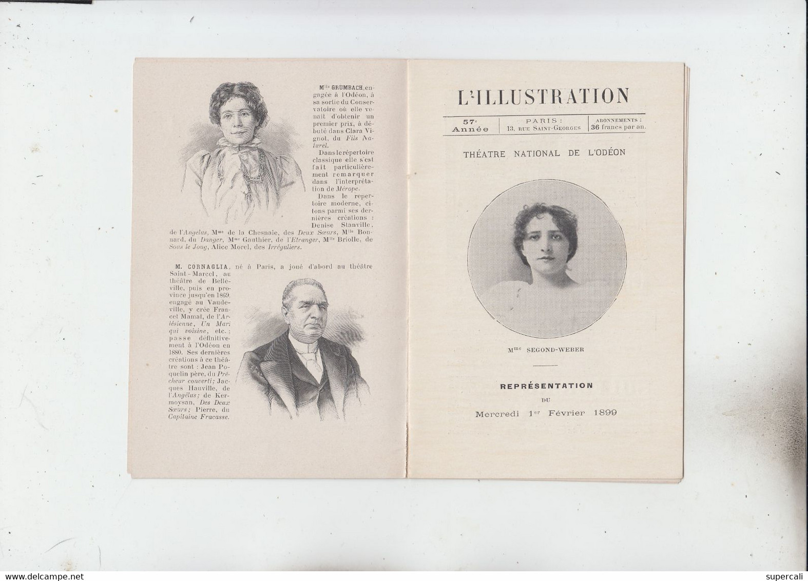 RT34.093  L'ILLUSTRATION. PROGRAME THEATRE DE L'ODEON 1899 Mme SEGOND WEBER - Zeitungen - Vor 1800