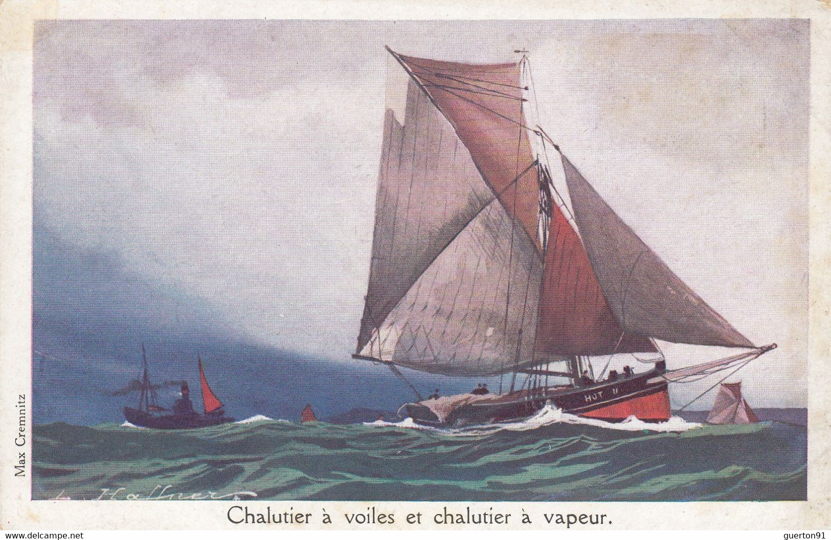 CPA ( Illustrateur Bateau) HAFFNER Chalutier A Voile Et Chalutier A Vapeur (b Theme 6) - Haffner