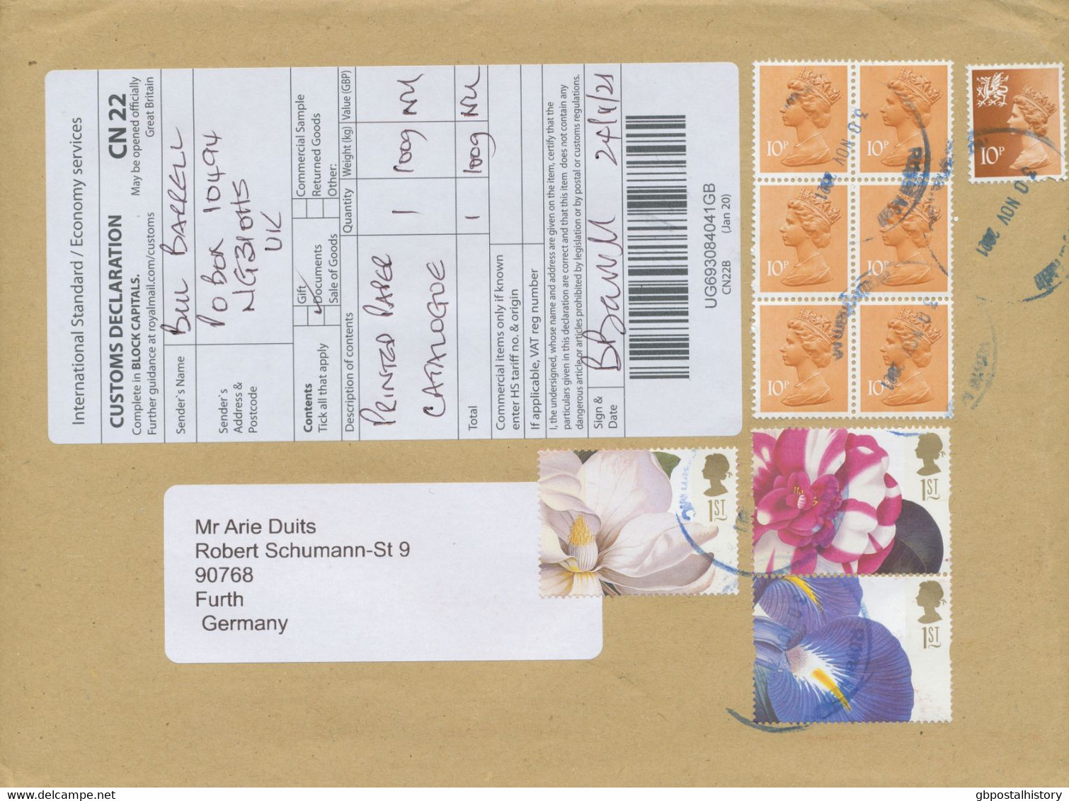 GB 2019/21, 4 Larger Envelopes Franked With Higher Values (most MACHIN) All To Germany - Briefe U. Dokumente