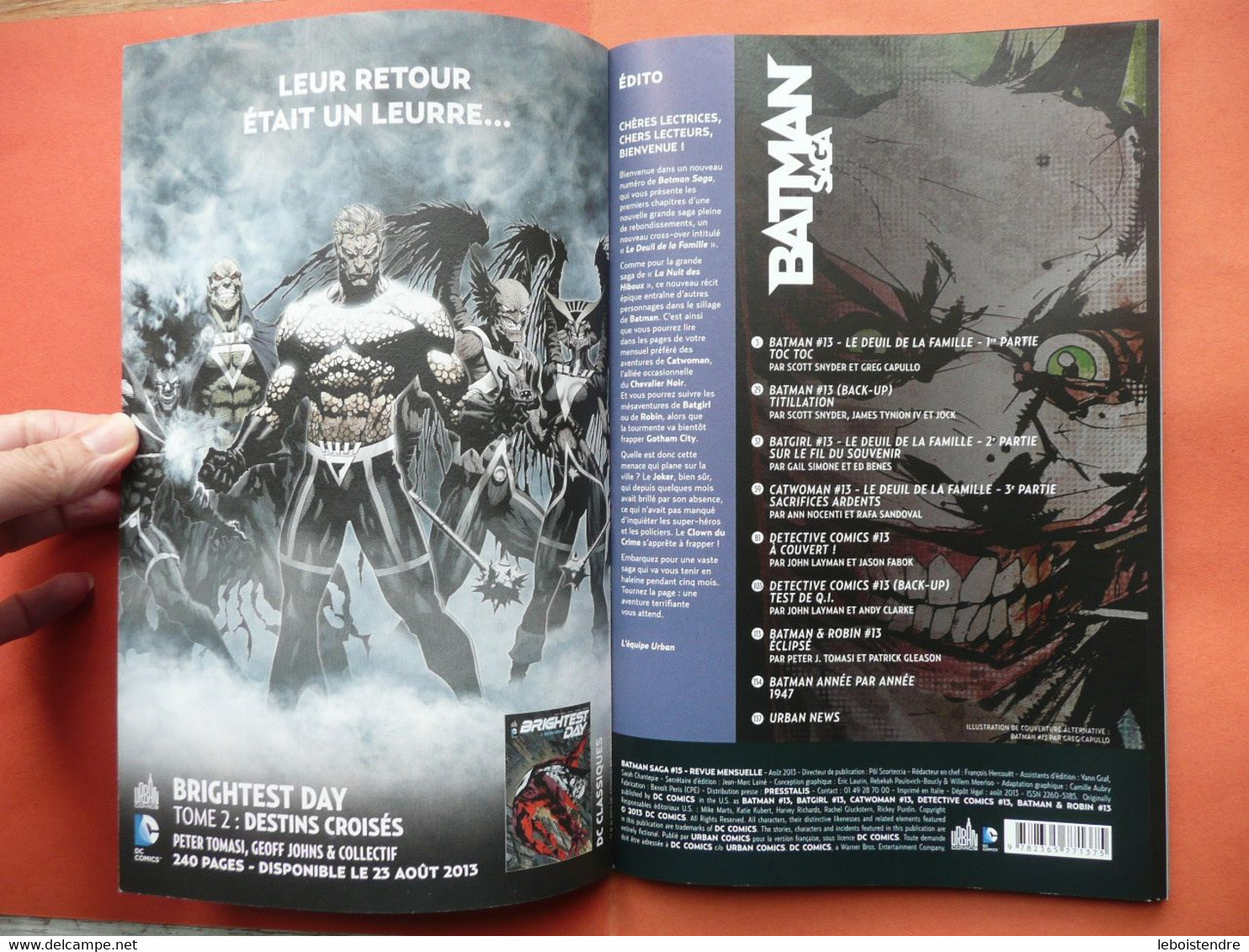 BATMAN SAGA N 15 AOUT 2013 DETECTIVE COMICS 13 BATMAN & ROBIN 13 BATGIRL 13 URBAN COMICS DC COMICS TBE - Batman