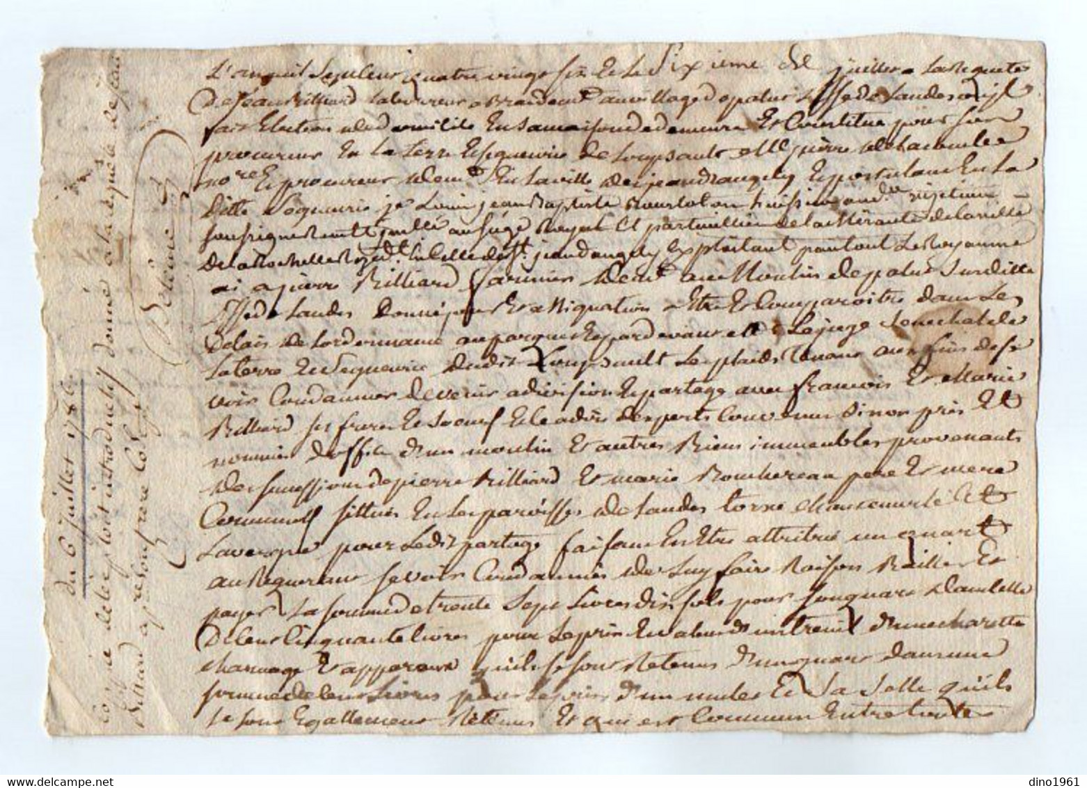 VP19.291 - Cachet De Généralité De LA ROCHELLE - Acte De 1786 Concernant Mr Jean BILLARD à LANDES . - Matasellos Generales