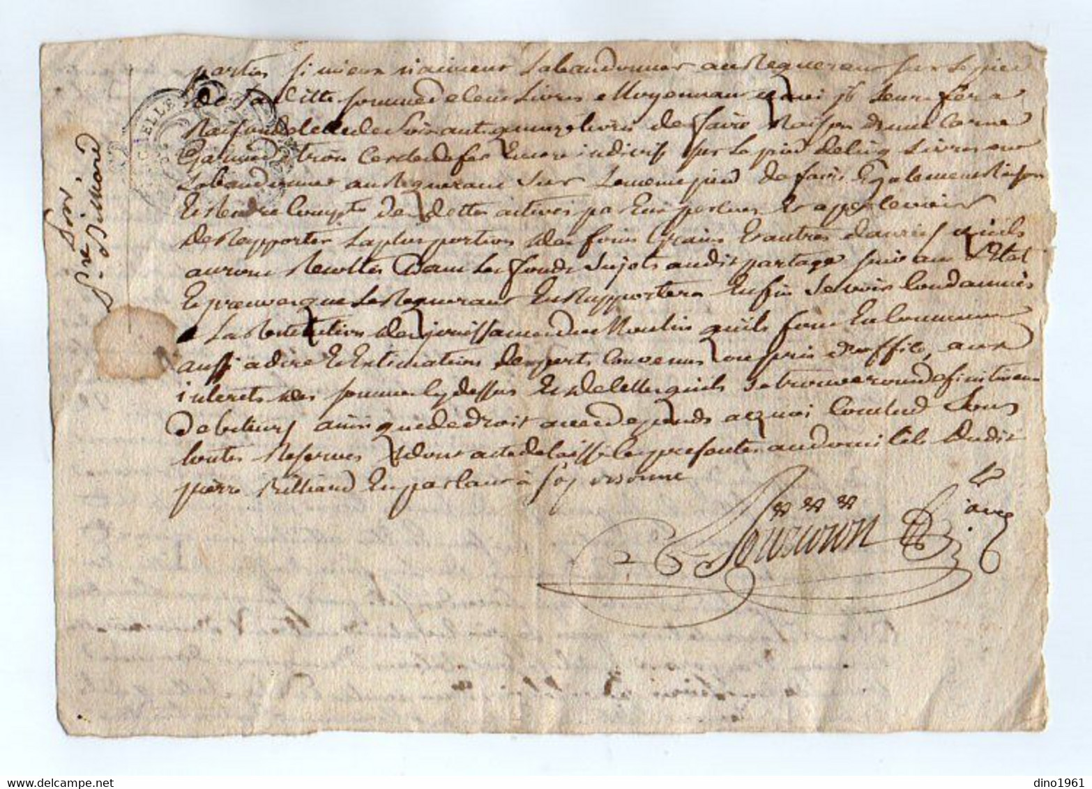 VP19.291 - Cachet De Généralité De LA ROCHELLE - Acte De 1786 Concernant Mr Jean BILLARD à LANDES . - Matasellos Generales