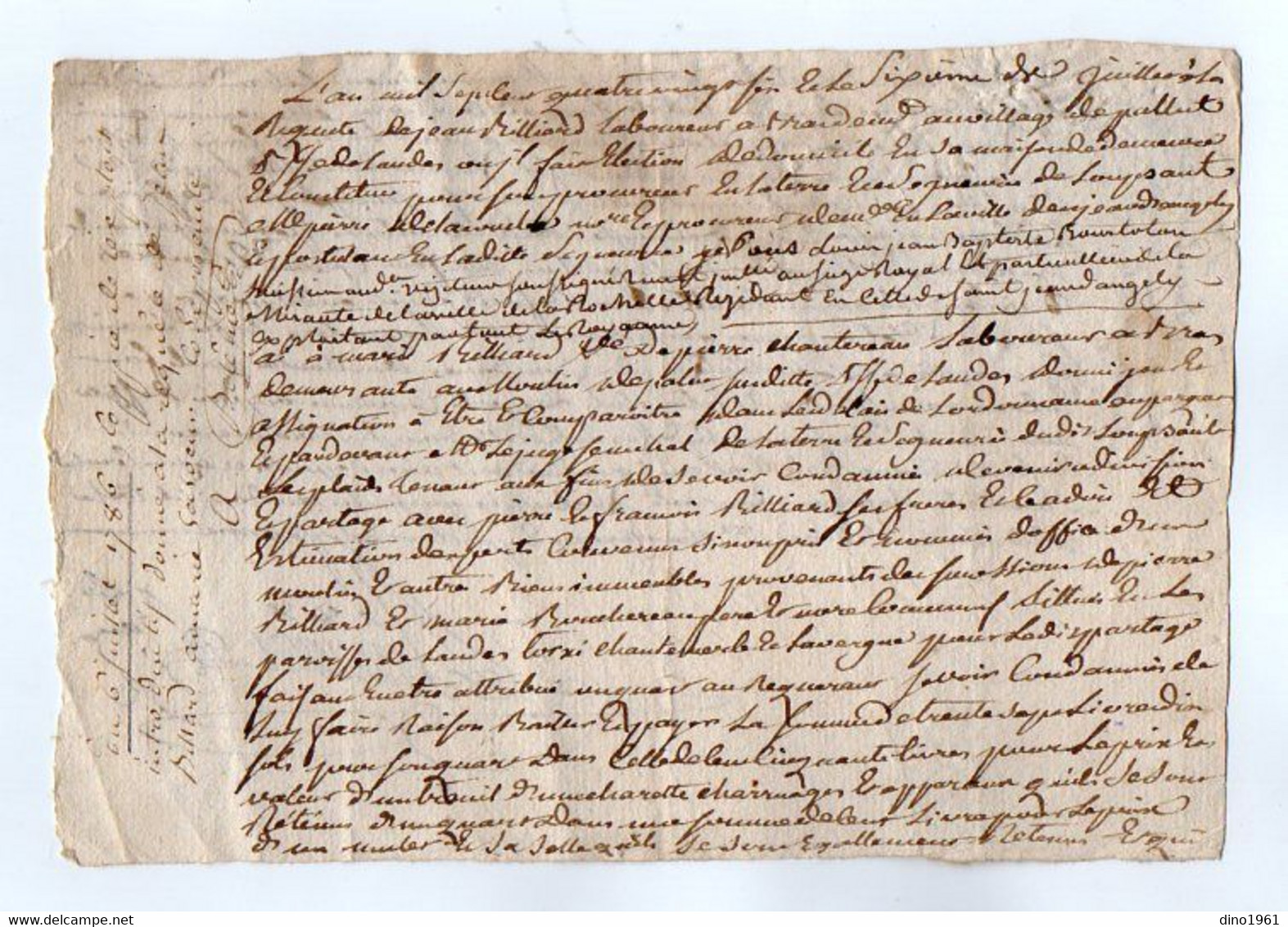 VP19.292 - Cachet De Généralité De LA ROCHELLE - Acte De 1786 Concernant Mr Jean BILLARD à LANDES . - Algemene Zegels