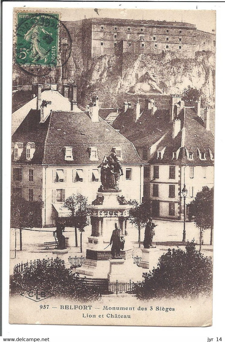 BELFORT  Monument Des 3 Siéges, Lion Et Château  Circulé 1920 (car) - Belfort – Siège De Belfort